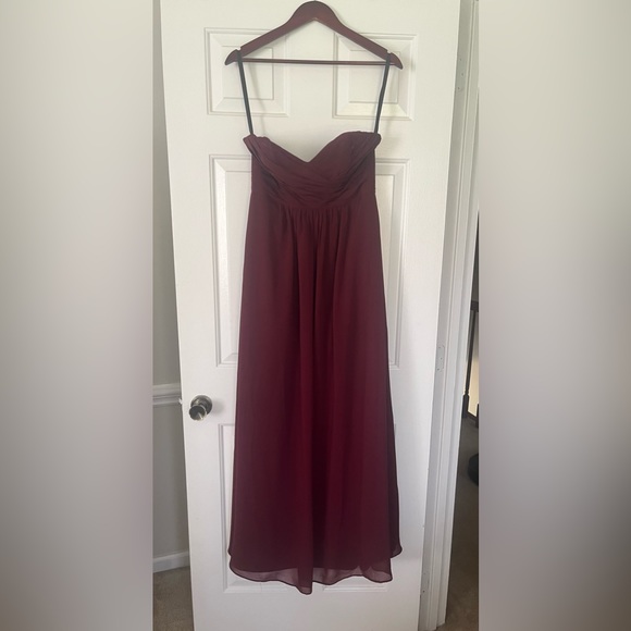 Brideside Burgundy Strapless Bridesmaid Dress - Picture 1 of 6
